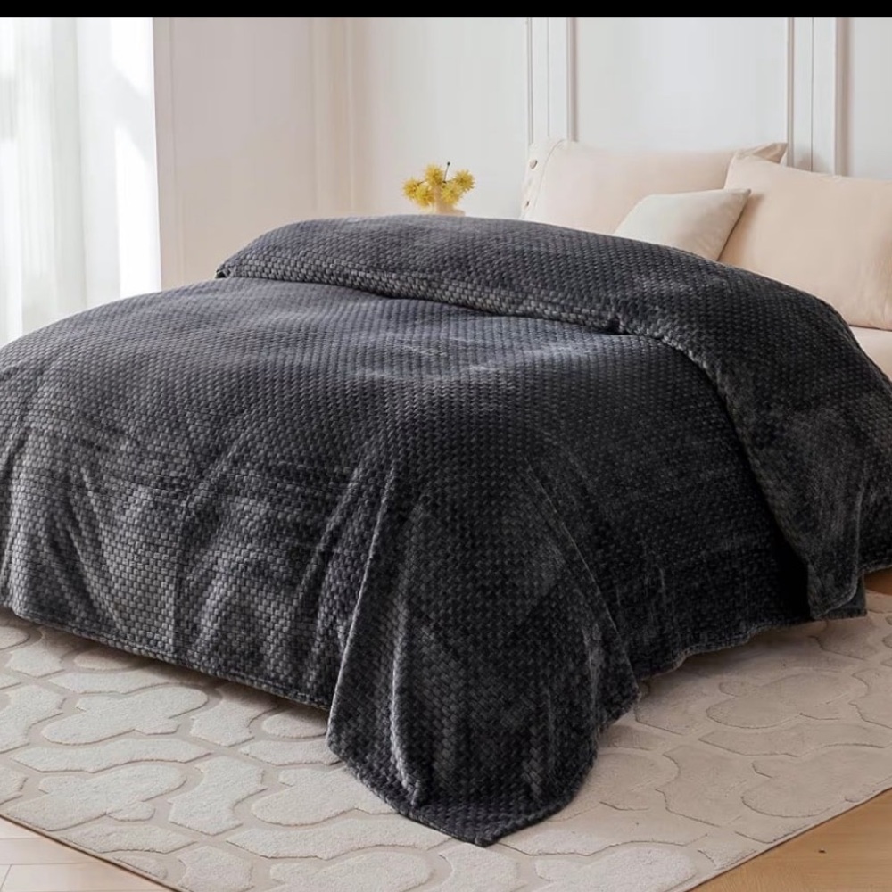 Plush Textured Dark blanket Big Blanket 120x120 Inch Oversized King